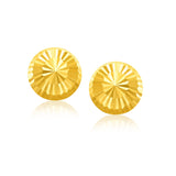 Yellow Gold 14k Diamond Cut Flat Design Stud Earrings in Push Back Backing