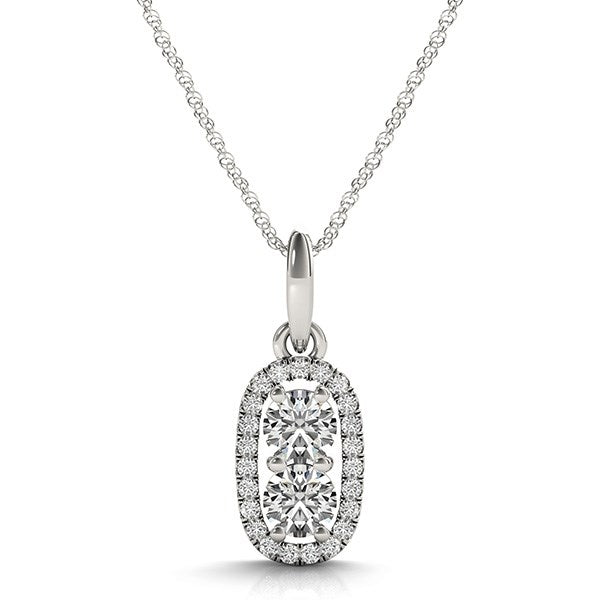 White Gold 14k Outer Oval Shaped Two Stone Diamond Pendant in Spring Ring Clasp