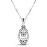 White Gold 14k Outer Oval Shaped Two Stone Diamond Pendant in Spring Ring Clasp