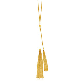 Yellow Gold 14k 28 inch Lariat Style Tassel Necklace in Draw String Clasp