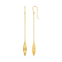 Load image into Gallery viewer, Yellow Gold 14k Textured Marquise Shaped Long Drop Earrings in French Wire
