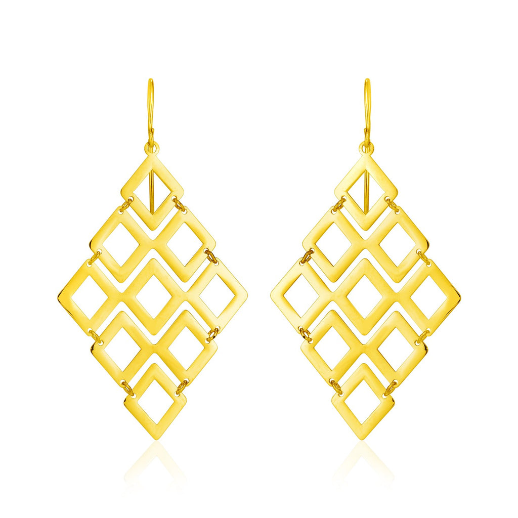 Yellow Gold 14k Earrings with Polished Open Diamond Motifs in French Wire