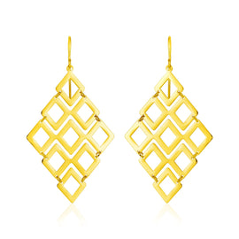 Yellow Gold 14k Earrings with Polished Open Diamond Motifs in French Wire