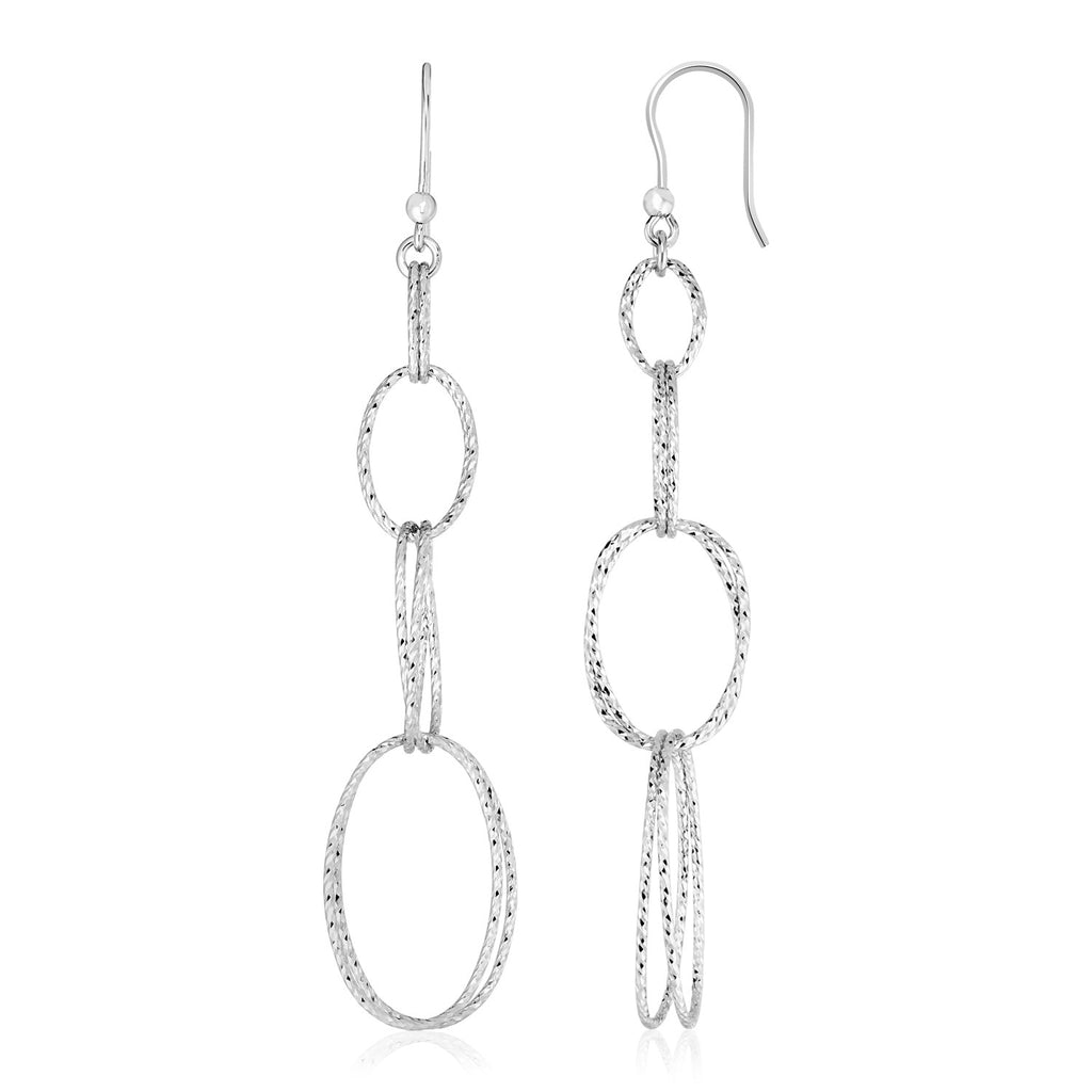 Sterling Silver Textured Interlocking Oval Dangle Earrings in French Wire Backing