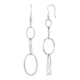 Sterling Silver Textured Interlocking Oval Dangle Earrings in French Wire Backing
