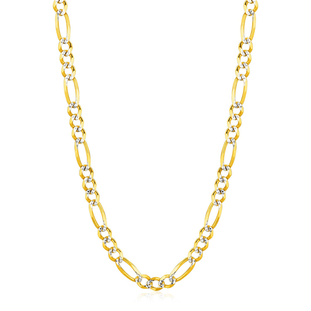 Yellow Gold 14k 6.0mm Solid Pave Figaro Chain in Lobster Closure