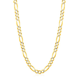 Yellow Gold 14k 6.0mm Solid Pave Figaro Chain in Lobster Closure