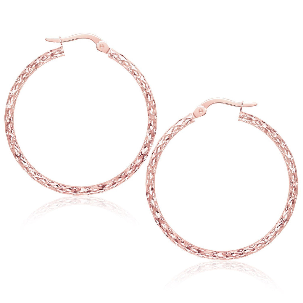 Rose Gold 10k Large Textured Hoop Earrings in Snap Lock