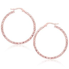 Rose Gold 10k Large Textured Hoop Earrings in Snap Lock