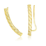Yellow Gold 14k Curved Tube Earrings with Diamond Cuts in French Wire
