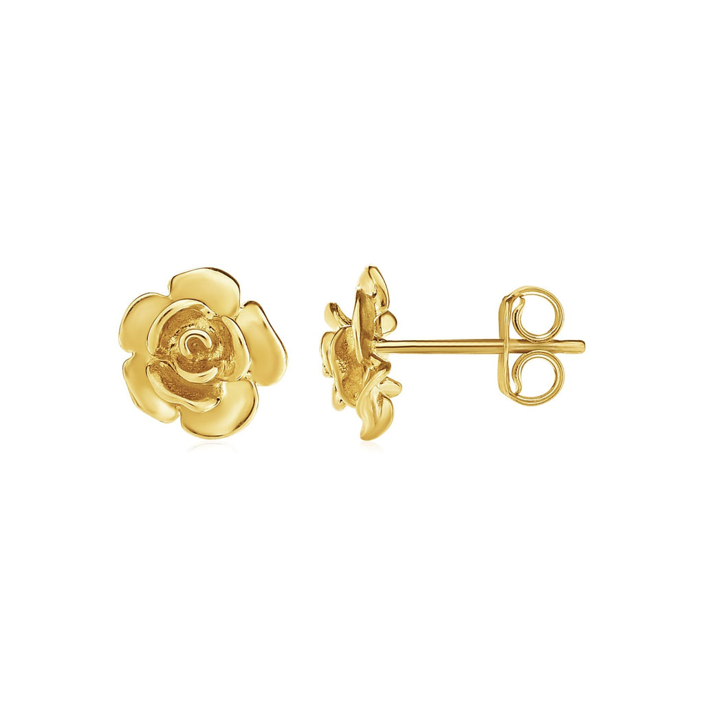 Yellow Gold 14k Post Earrings with Roses in Push Back Backing