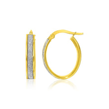 Load image into Gallery viewer, Two-Tone Gold 14k Glitter Center Oval Hoop Earrings in Snap Lock