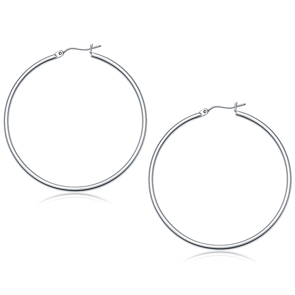 White Gold 10k 50 mm Polished Hoop Earrings in Snap Lock