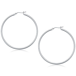 White Gold 10k 50 mm Polished Hoop Earrings in Snap Lock