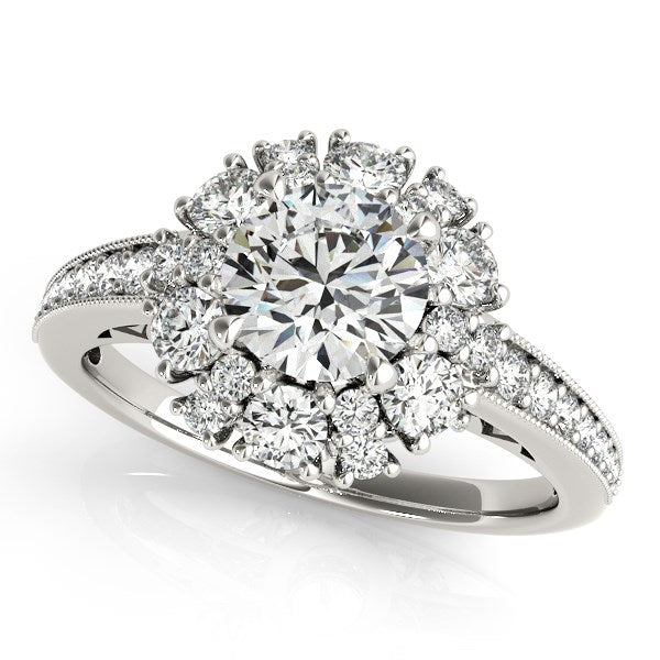 White Gold 14k Antique Style Halo Round Diamond Engagement Ring 2 cttw Ideal Any Ocassions