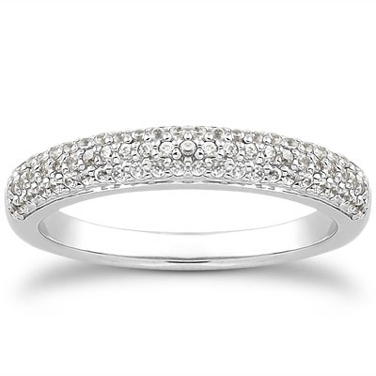 White Gold 14k Triple Multi-Row Micro- Pave Diamond Wedding Ring Band