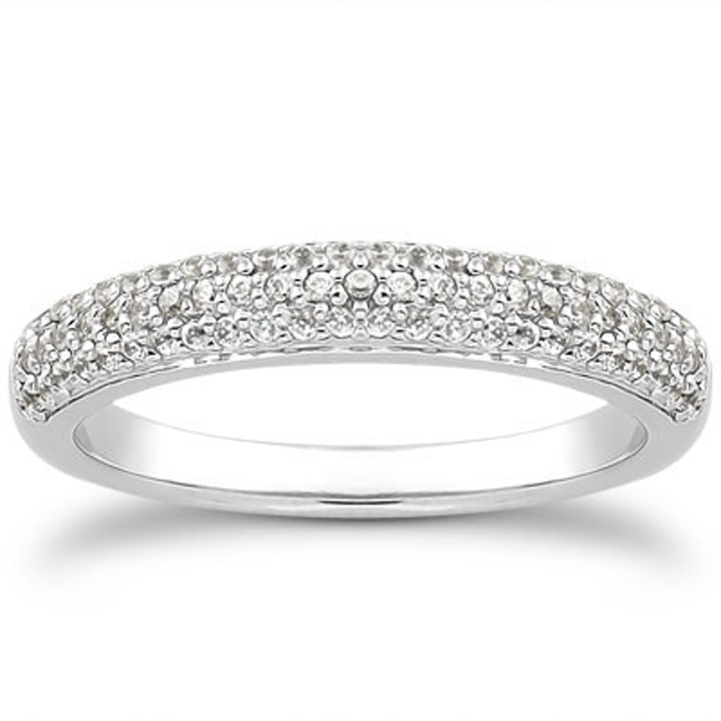 White Gold 14k Triple Multi-Row Micro- Pave Diamond Wedding Ring Band