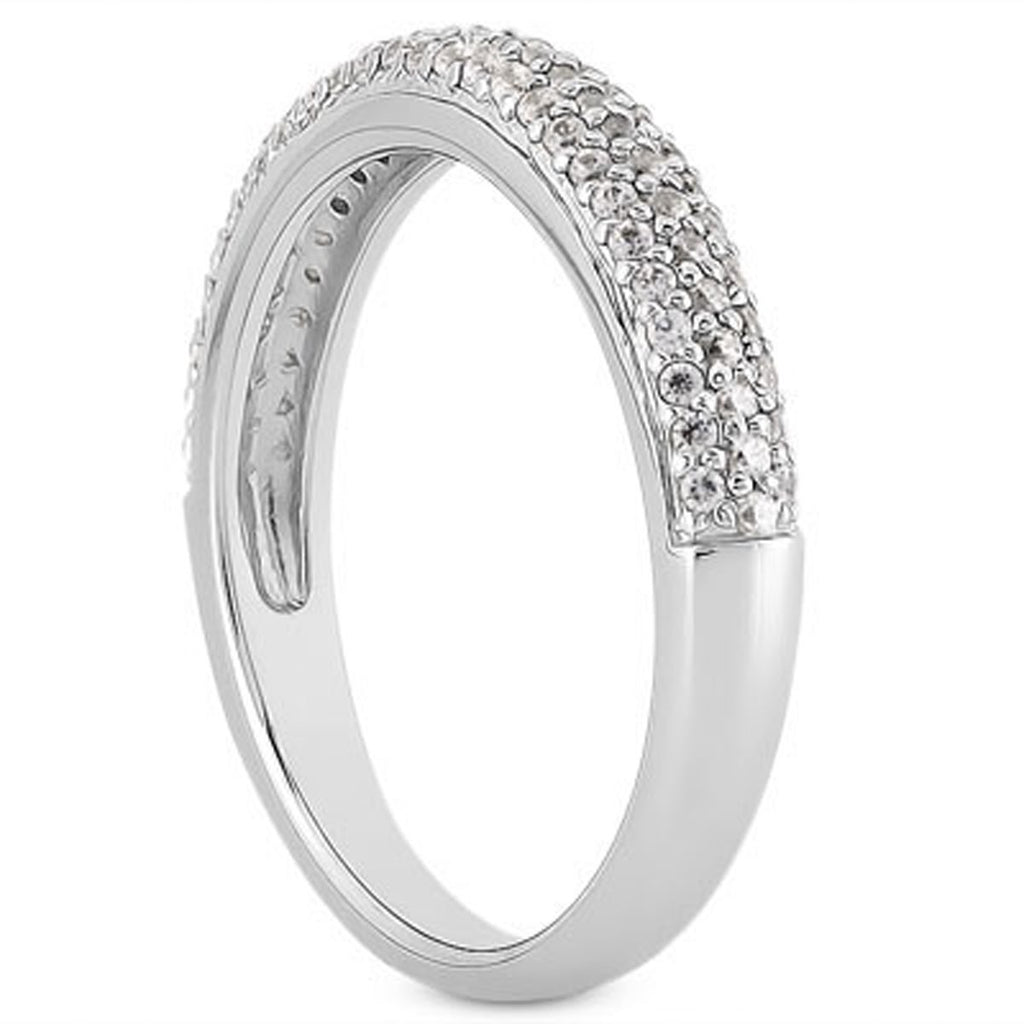 White Gold 14k Triple Multi-Row Micro- Pave Diamond Wedding Ring Band