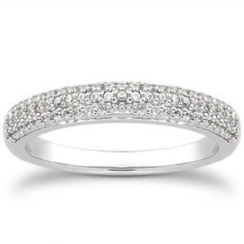 White Gold 14k Triple Multi-Row Micro- Pave Diamond Wedding Ring Band