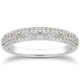 White Gold 14k Triple Multi-Row Micro- Pave Diamond Wedding Ring Band