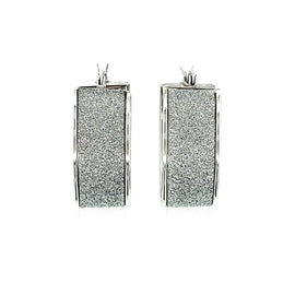 Glitter Textured Wide Oval Hoop Earrings in Sterling Silver
