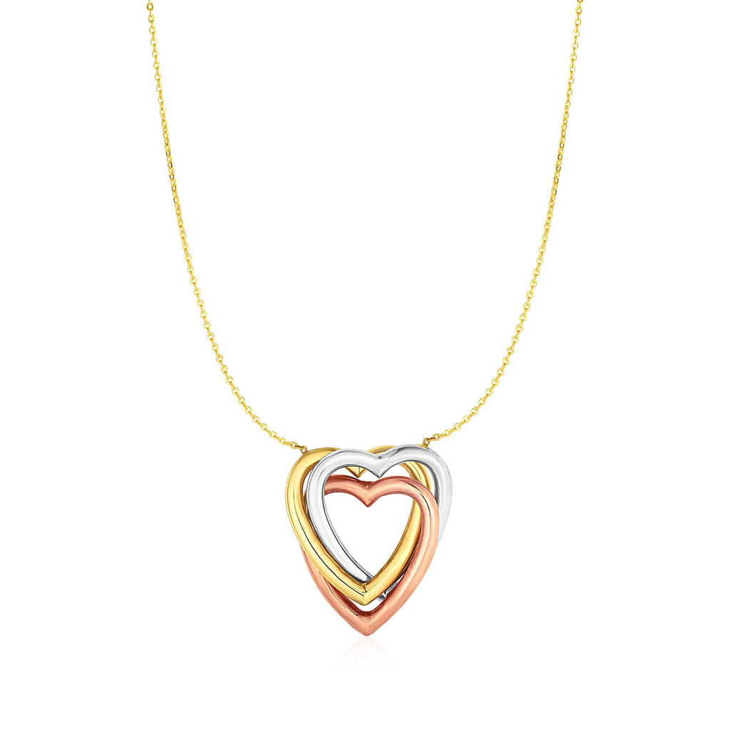 Tri Color Gold 10k Necklace with Heart Pendant in Lobster Claw Lock