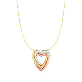 Tri Color Gold 10k Necklace with Heart Pendant in Lobster Claw Lock