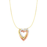 Tri Color Gold 10k Necklace with Heart Pendant in Lobster Claw Lock