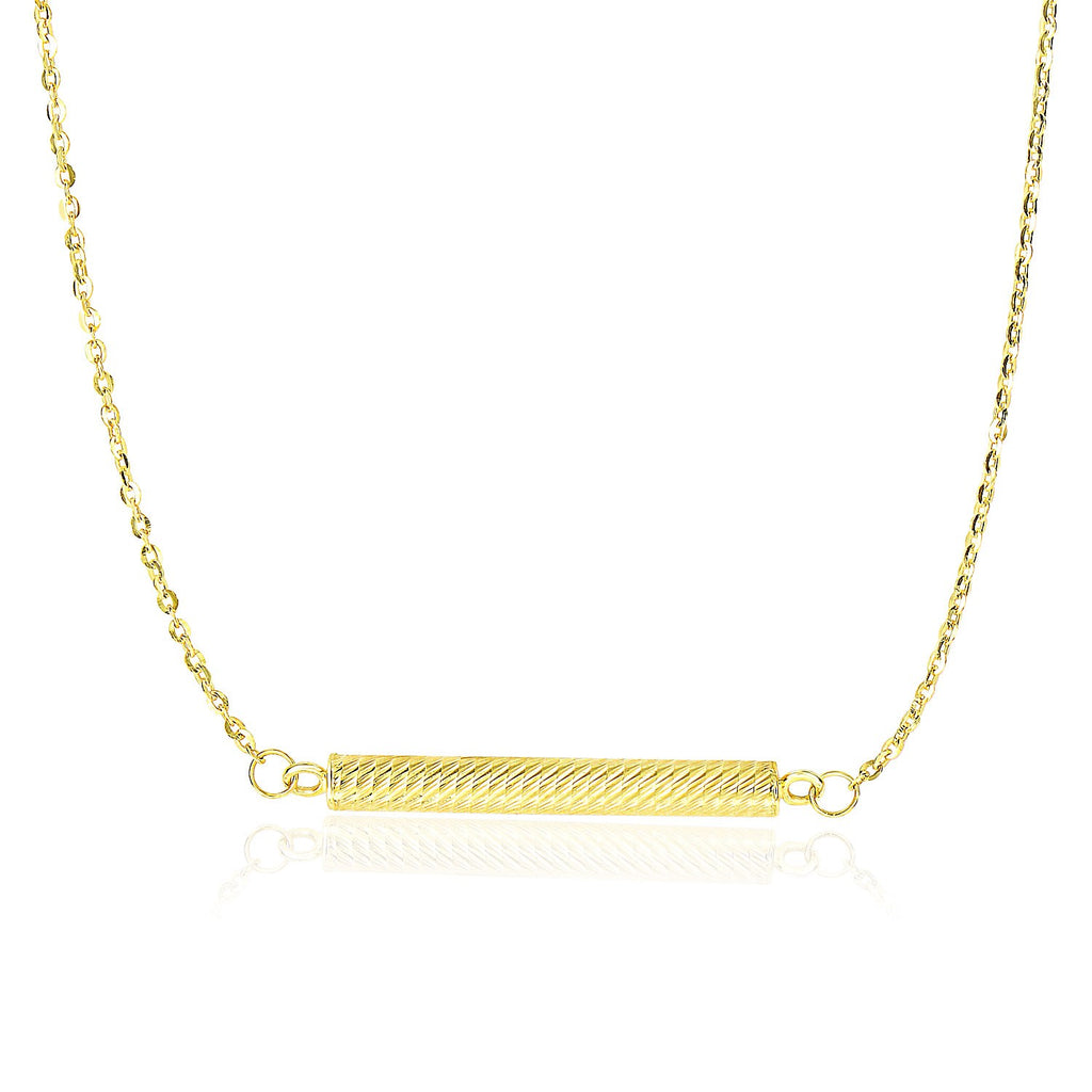 Yellow Gold 14k Textured Bar Style Chain Necklace in Spring Ring Clasp