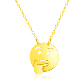 Yellow Gold 14k Necklace with Thinking Emoji Symbol & Spring Ring Clasp