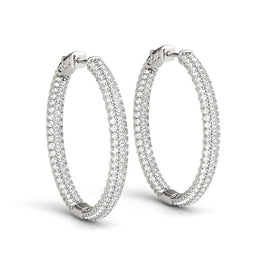 White Gold 14k Two Row Pave Set Diamond Hoop Earrings 7 cttw in Hinged Snap Back