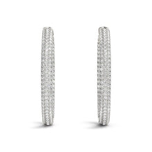 Load image into Gallery viewer, White Gold 14k Two Row Pave Set Diamond Hoop Earrings 7 cttw in Hinged Snap Back
