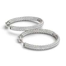 Load image into Gallery viewer, White Gold 14k Two Row Pave Set Diamond Hoop Earrings 7 cttw in Hinged Snap Back