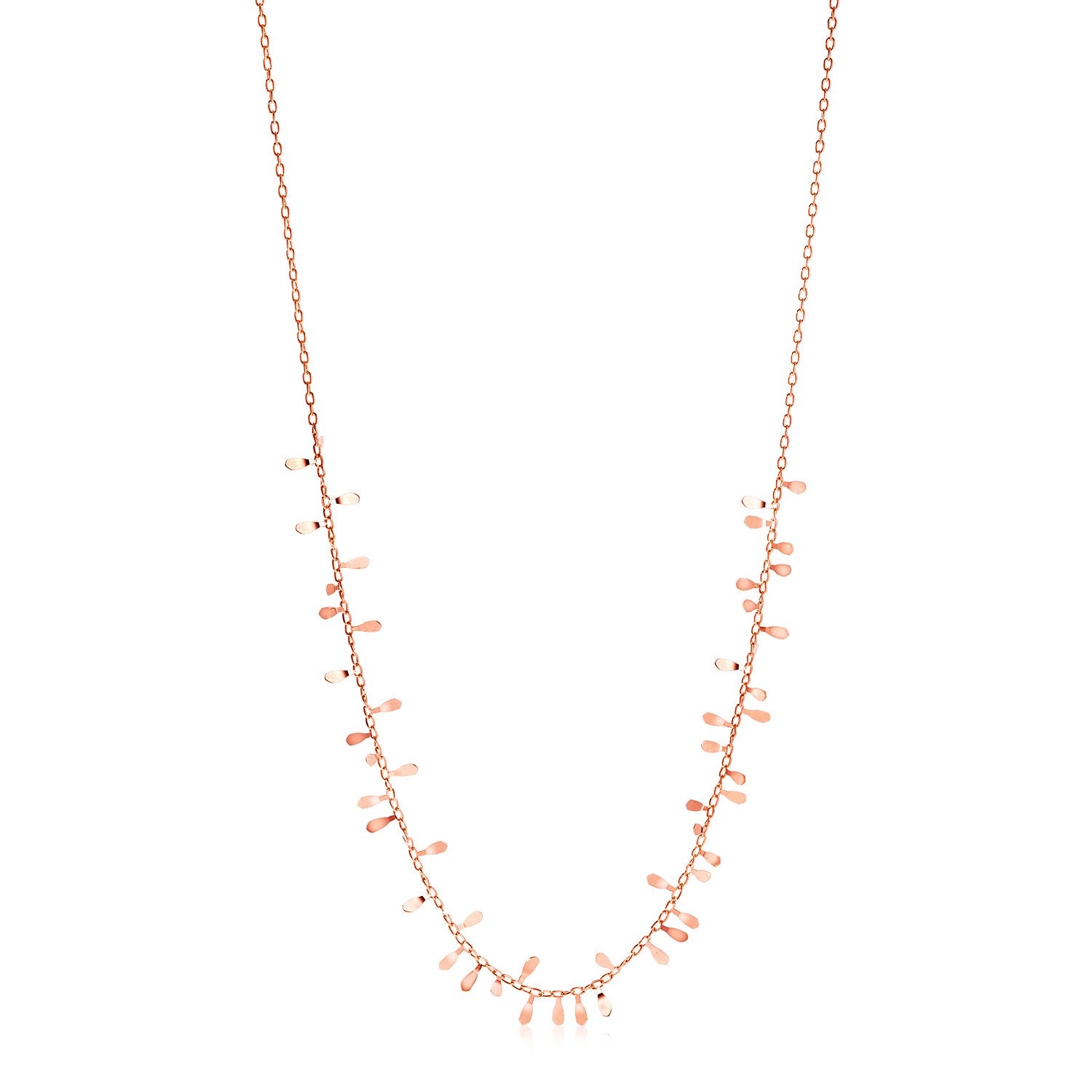 Rose Gold 14k Necklace with Polished Leaf Motifs in Lobster Claw Lock