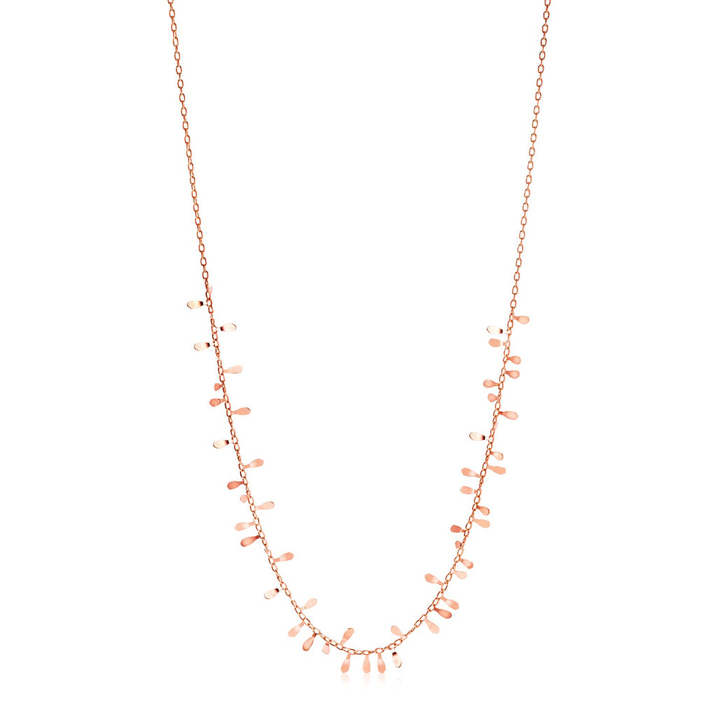 Rose Gold 14k Necklace with Polished Leaf Motifs in Lobster Claw Lock