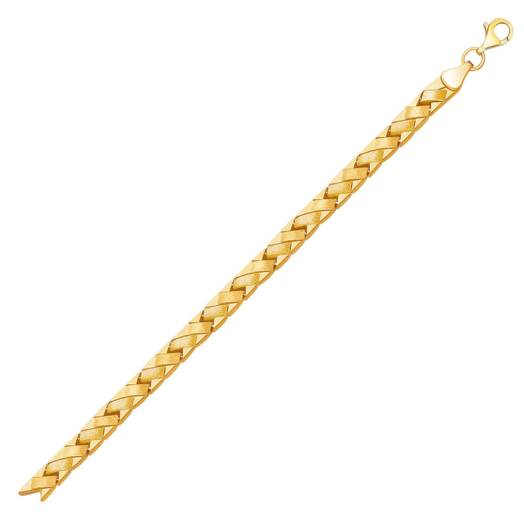 Yellow Gold 14k Fancy Basket Weave Line Bracelet in Lobster Claw Lock