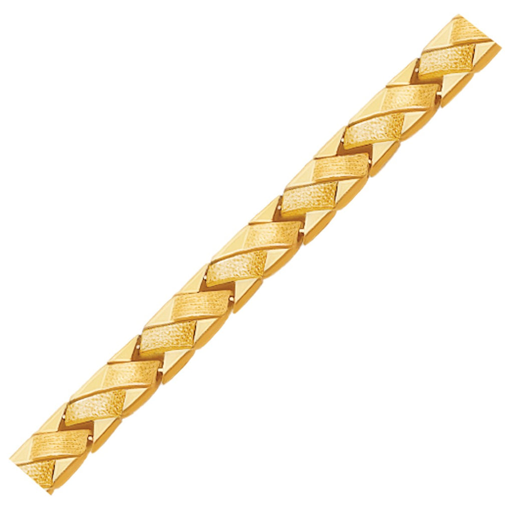 Yellow Gold 14k Fancy Basket Weave Line Bracelet in Lobster Claw Lock