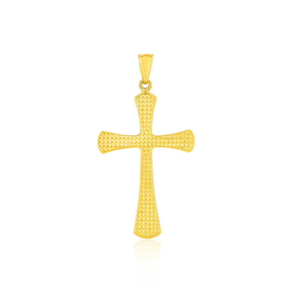 Yellow Gold 14k Stunning Cross Pendant with Beaded Texture