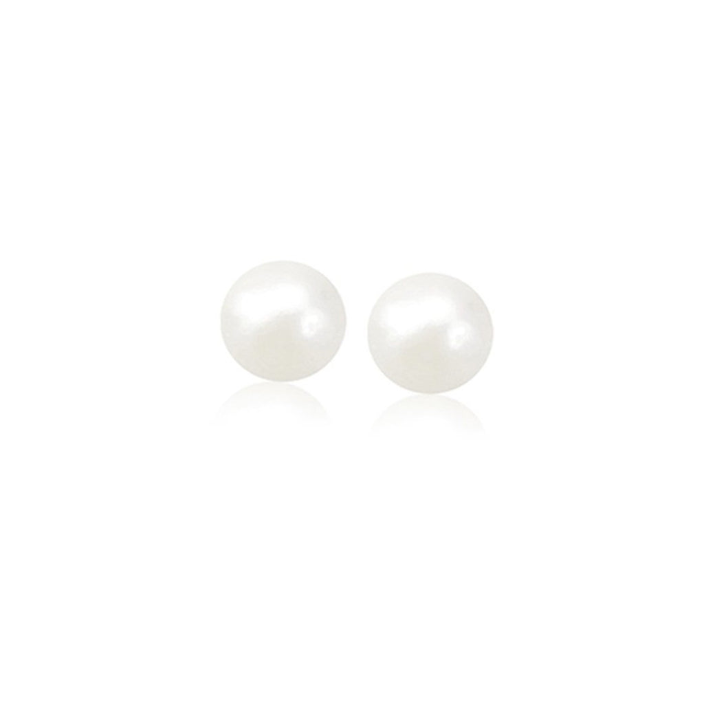 Yellow Gold 14k 6.0 mm Freshwater Cultured White Pearl Stud Earrings