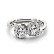 Load image into Gallery viewer, White Gold 14k Halo Set Round Elegant Two Stone Diamond Rings 3/8 cttw