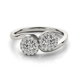 White Gold 14k Halo Set Round Elegant Two Stone Diamond Rings 3/8 cttw