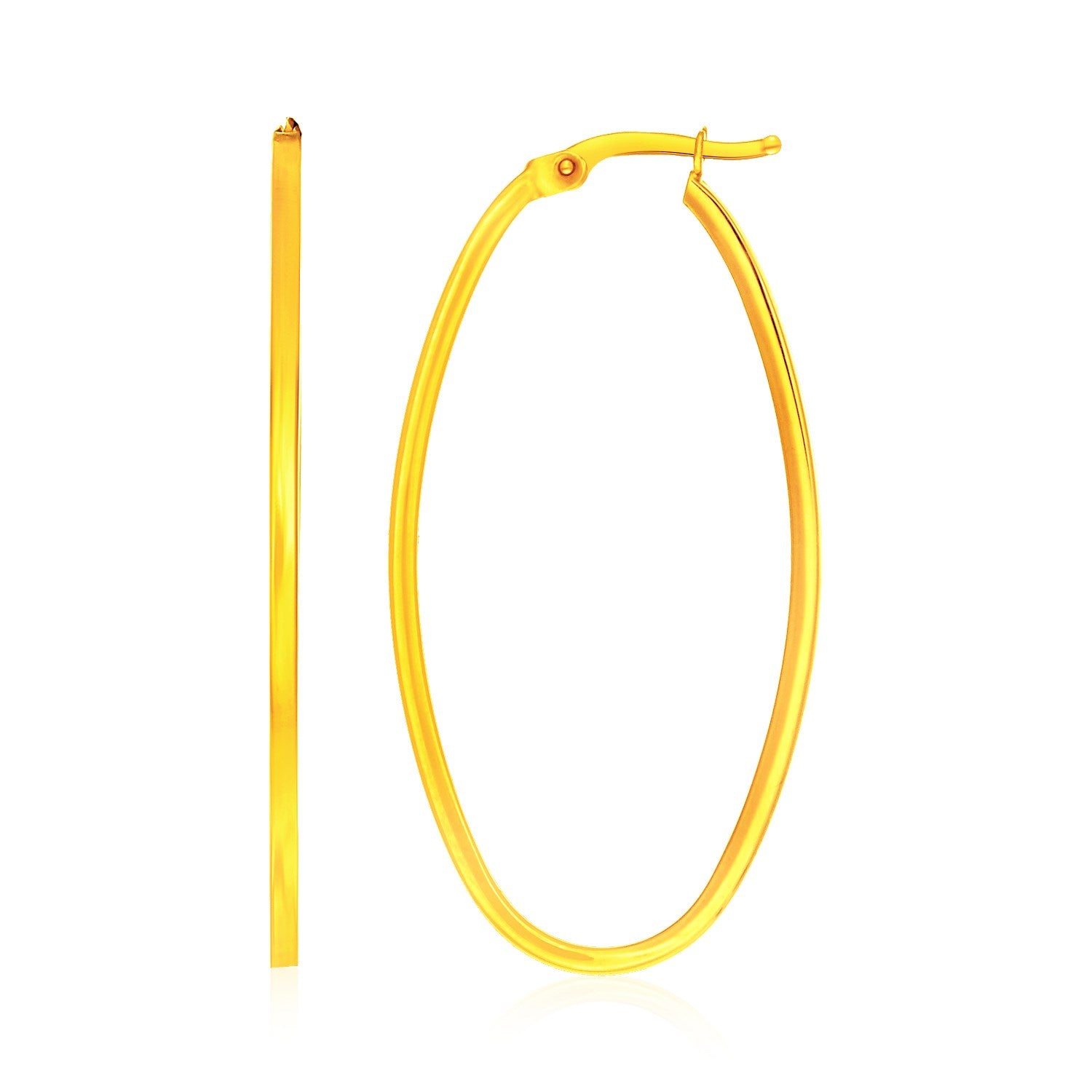 Yellow Gold 14k Slim Oval Shape Hoop Earrings in Snap Lock