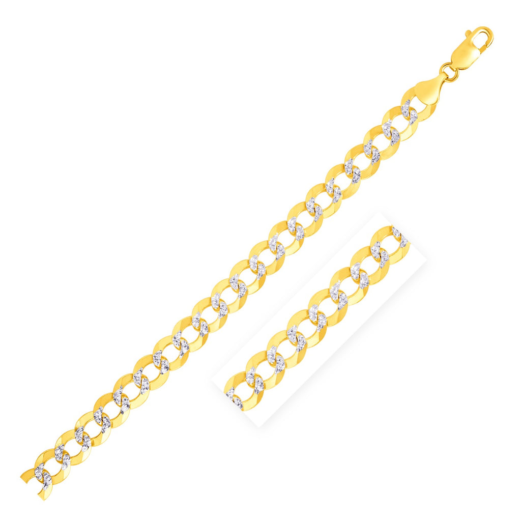 Two Tone Gold 14k 7.0 mm Pave Curb Chain in Lobster Closure
