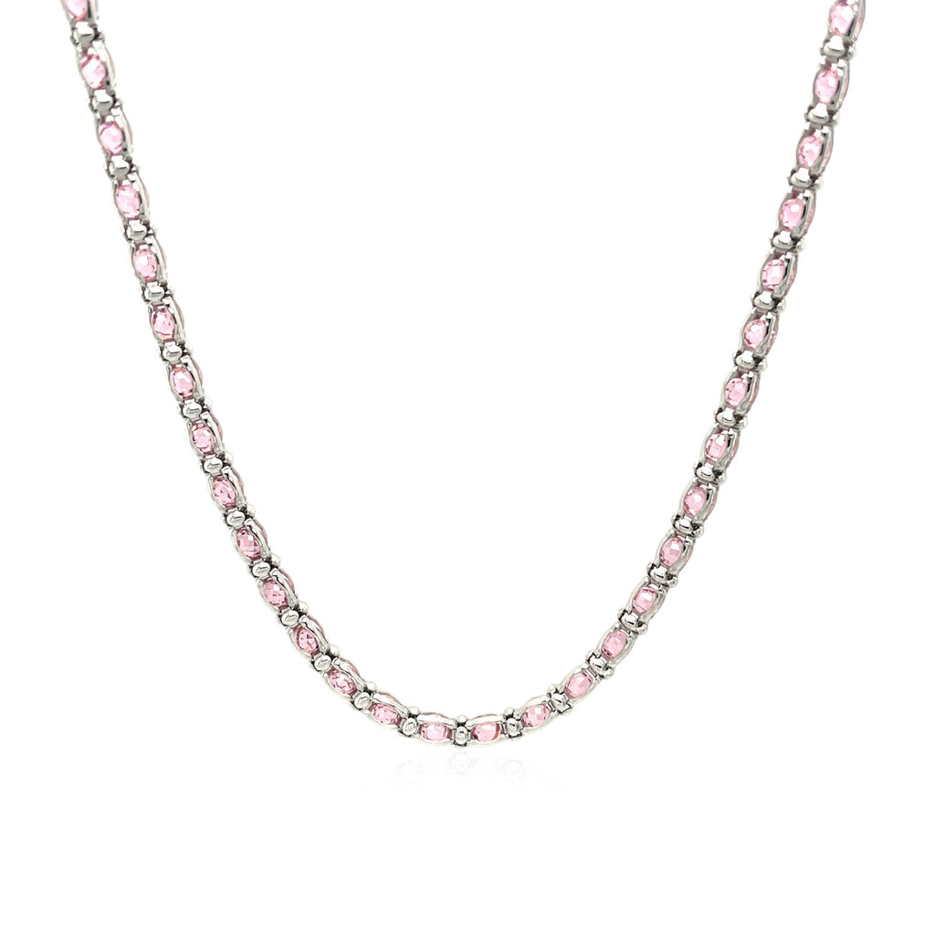 Sterling Silver 18 inch Necklace with Pink Cubic Zirconias in Lobster Claw Lock