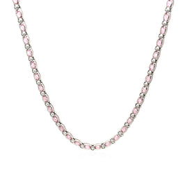 Sterling Silver 18 inch Necklace with Pink Cubic Zirconias in Lobster Claw Lock