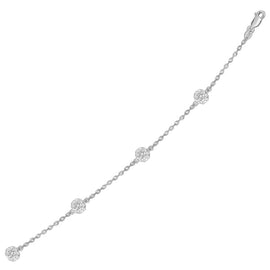 White Gold 14k Bracelet with Crystal Studded Ball Stations in Lobster Claw Lock