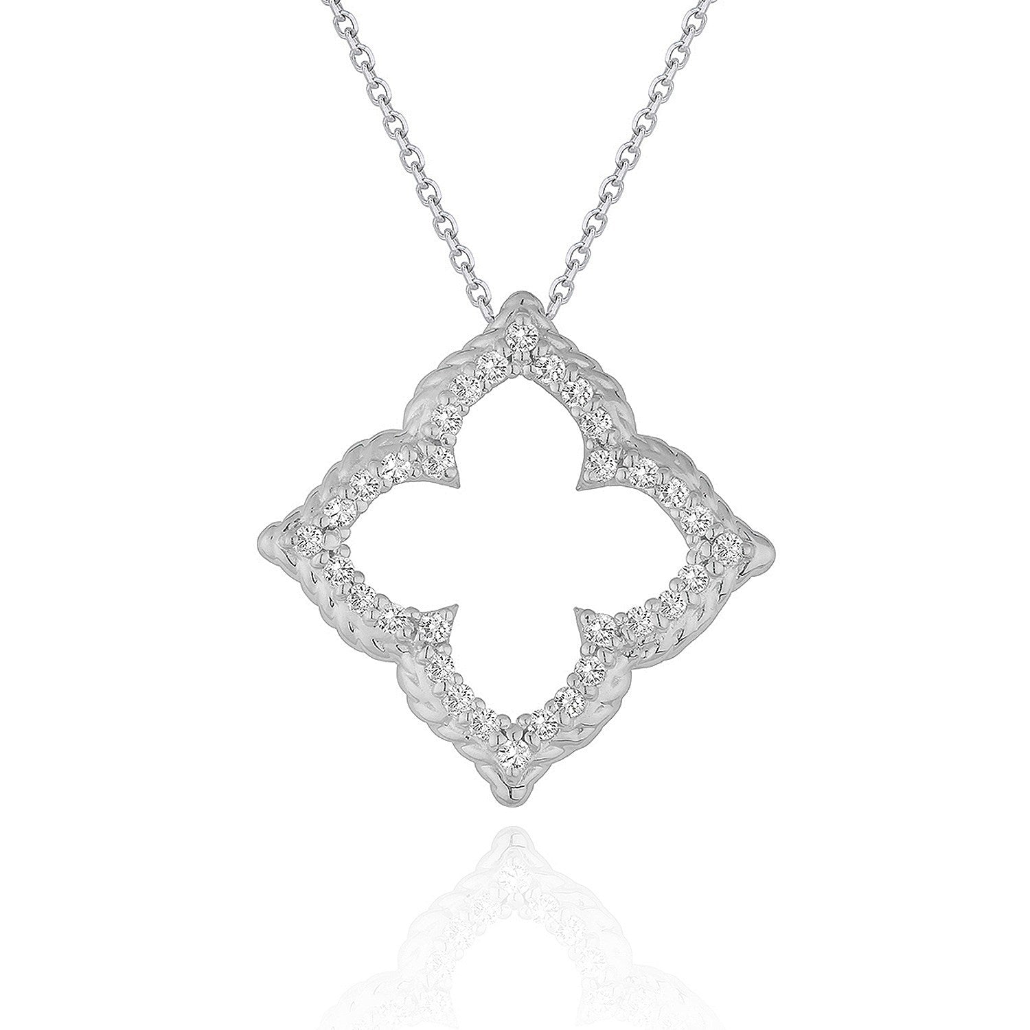 White Gold 14k Diamond Cut-out Flower Pendant 1/3 cttw in Lobster Claw Lock