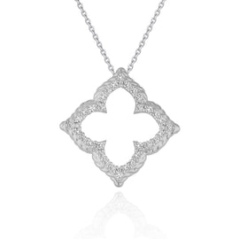 White Gold 14k Diamond Cut-out Flower Pendant 1/3 cttw in Lobster Claw Lock