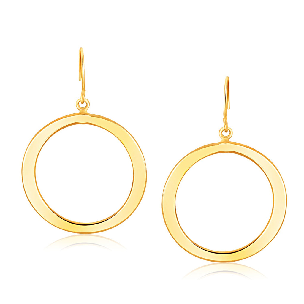 Yellow Gold 14k Flat Open Tube Round Earrings in French Wire Backing
