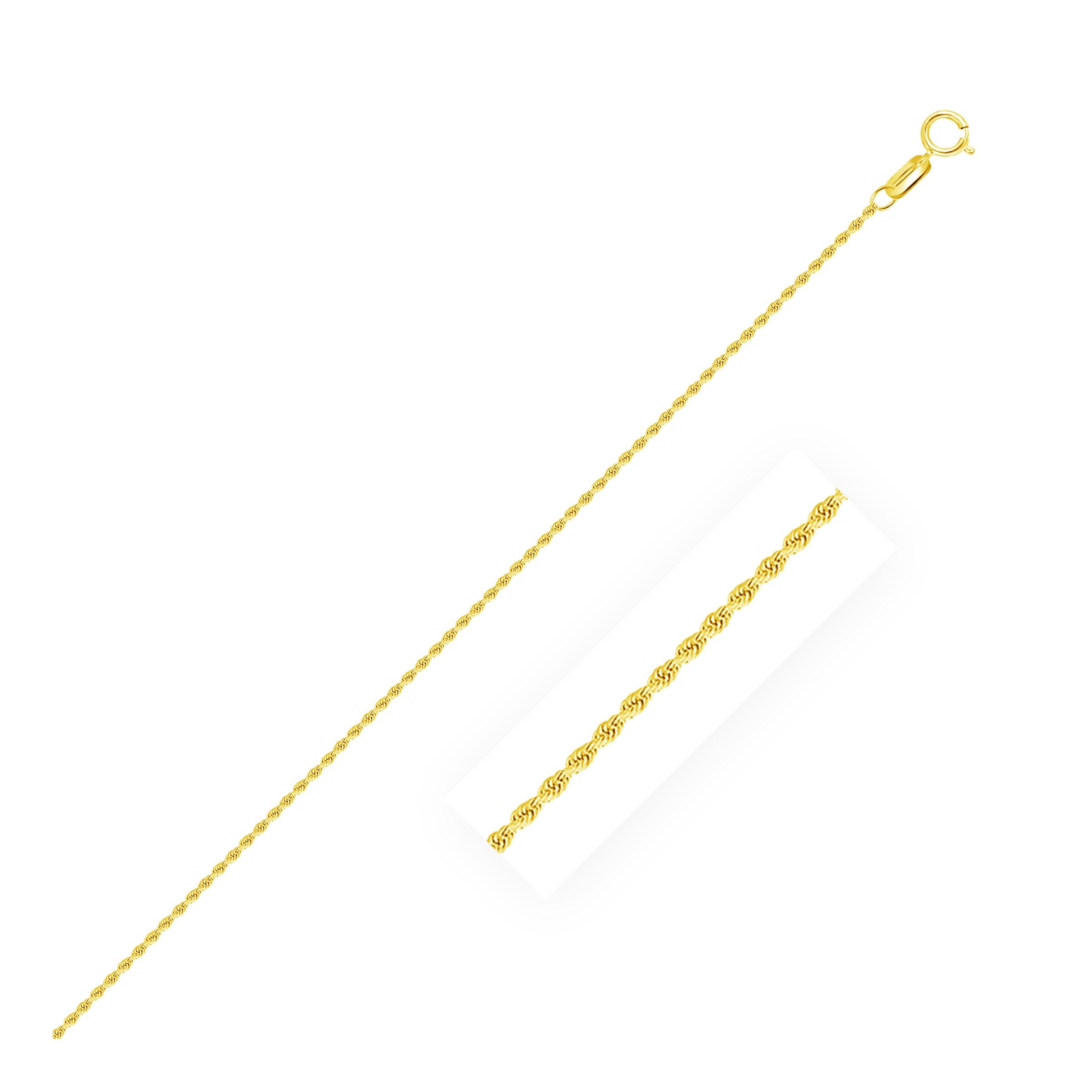Yellow Gold 10k 1.25mm Solid Diamond Cut Rope Chain in Spring Ring Clasp